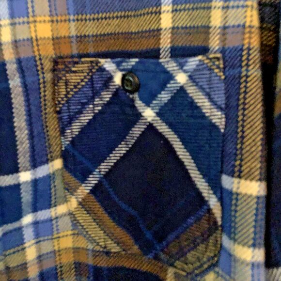 Lands End Rugged Work Shirt Mens Sz 2XL Tradtional Fit Hefty Blue Plaid Pockets - Picture 7 of 15